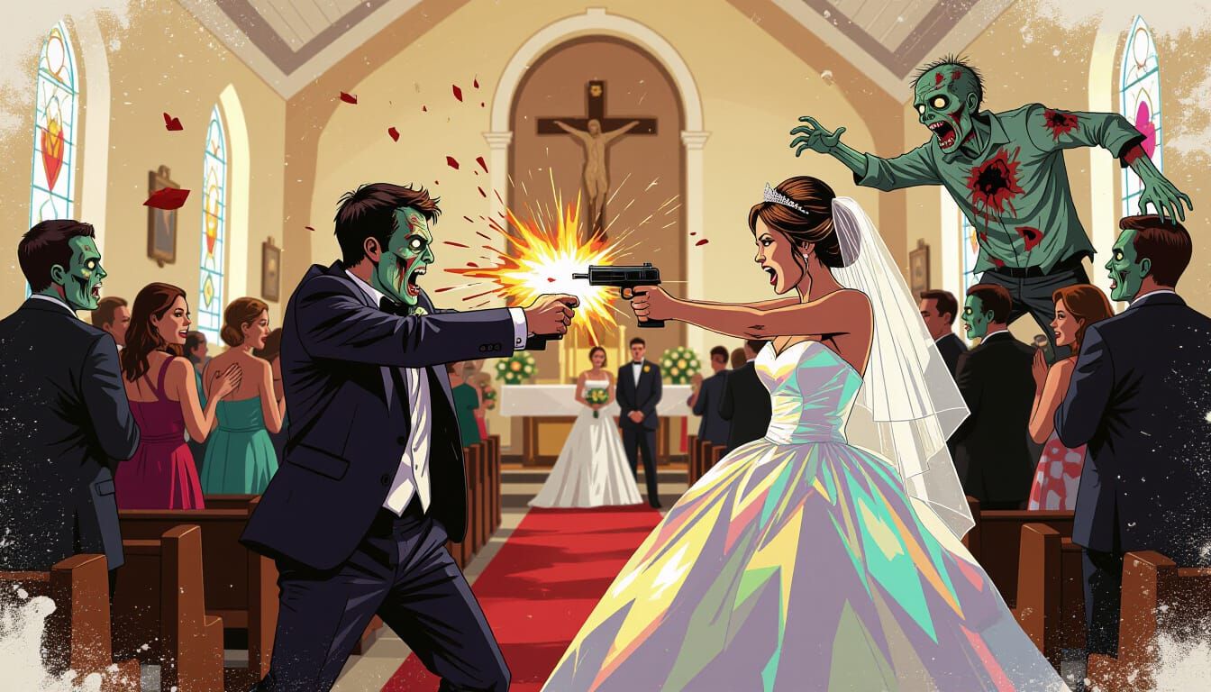 Grunge Wedding: Bride & Groom Fight Zombies in Church