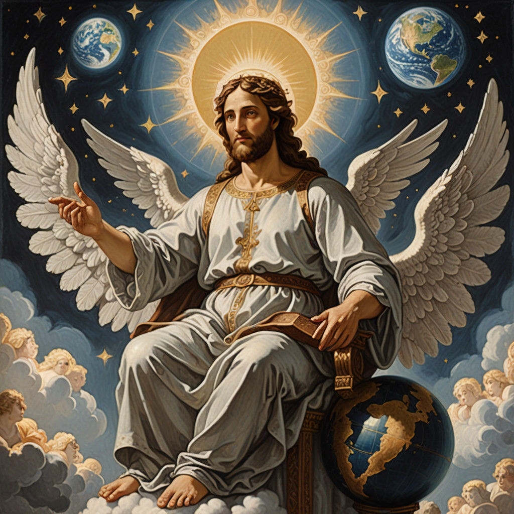 Renaissance Painting of Yahweh with Globe and Angels