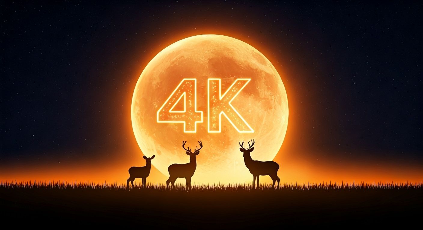 Majestic Night Landscape with Glowing Moon and Deer