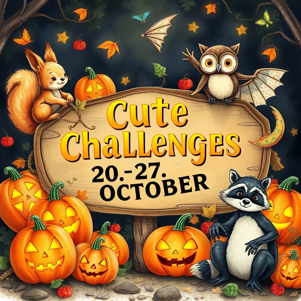 Charming Halloween Sign with Animals in Watercolor Style