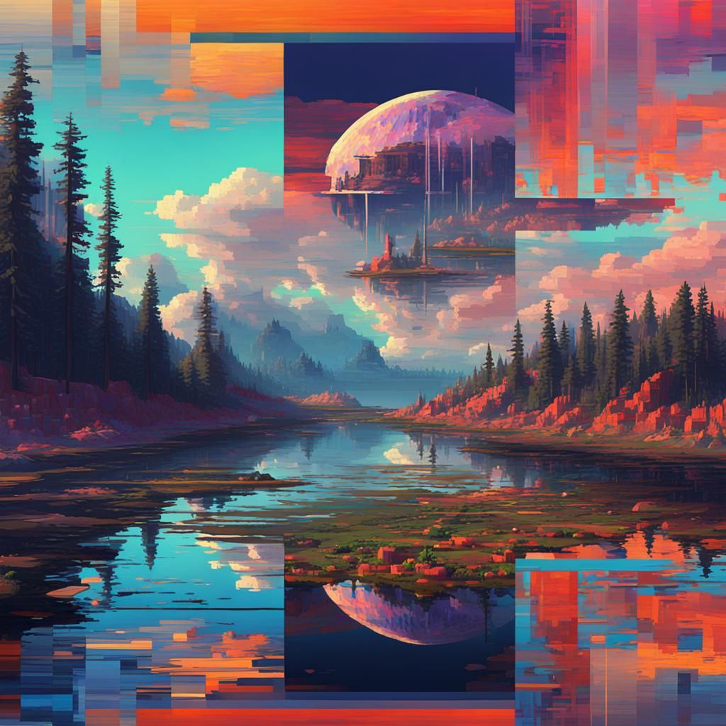 Detailed Scenic Glitch Art Image