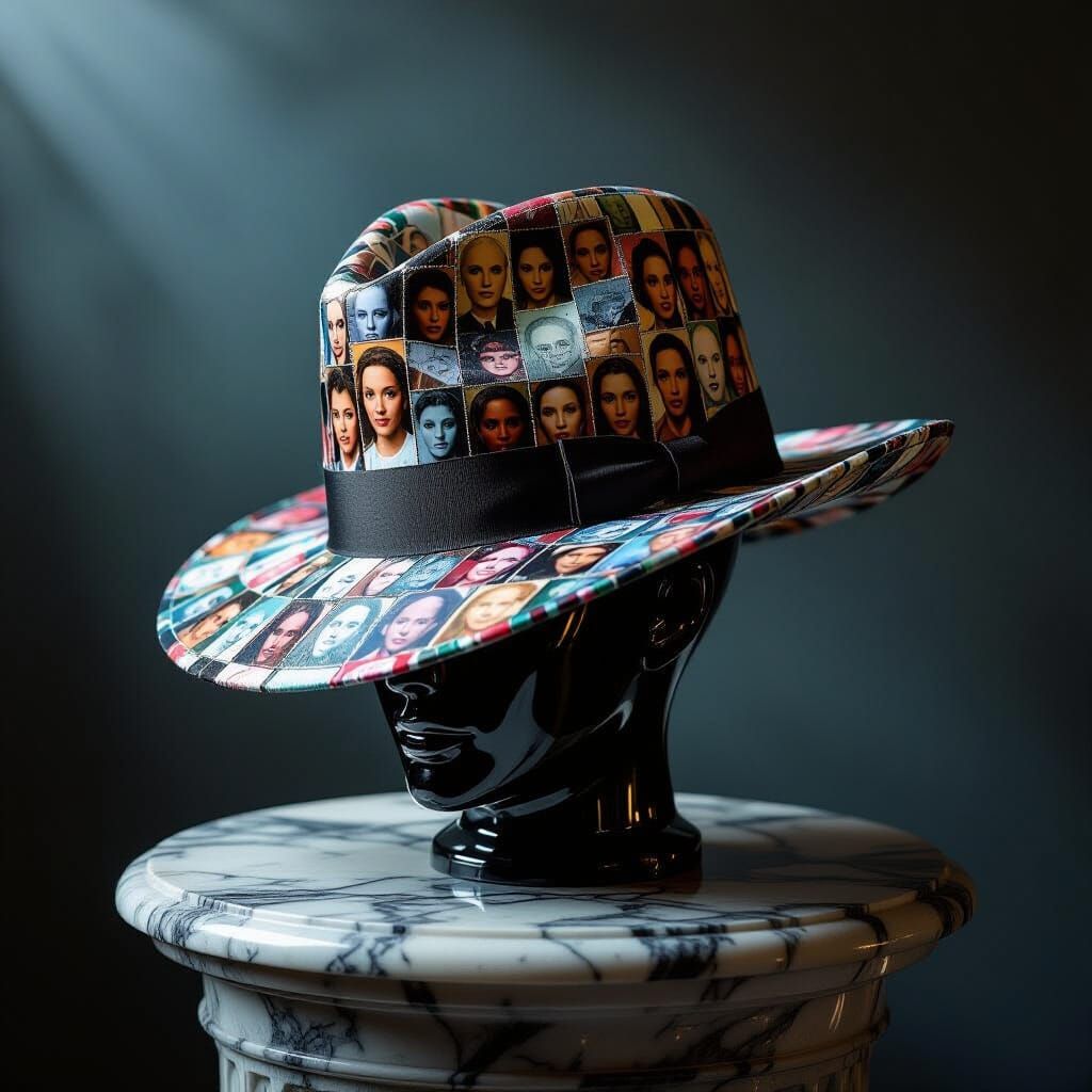 Mosaic Hat of Portraits on Pedestal