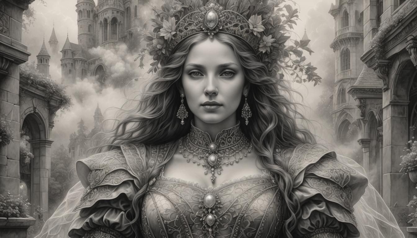 Renaissance Woman: Detailed Graphite Drawing in Da Vinci Sty...
