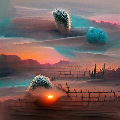 Dusty Cactus Sunset in Desert Landscape