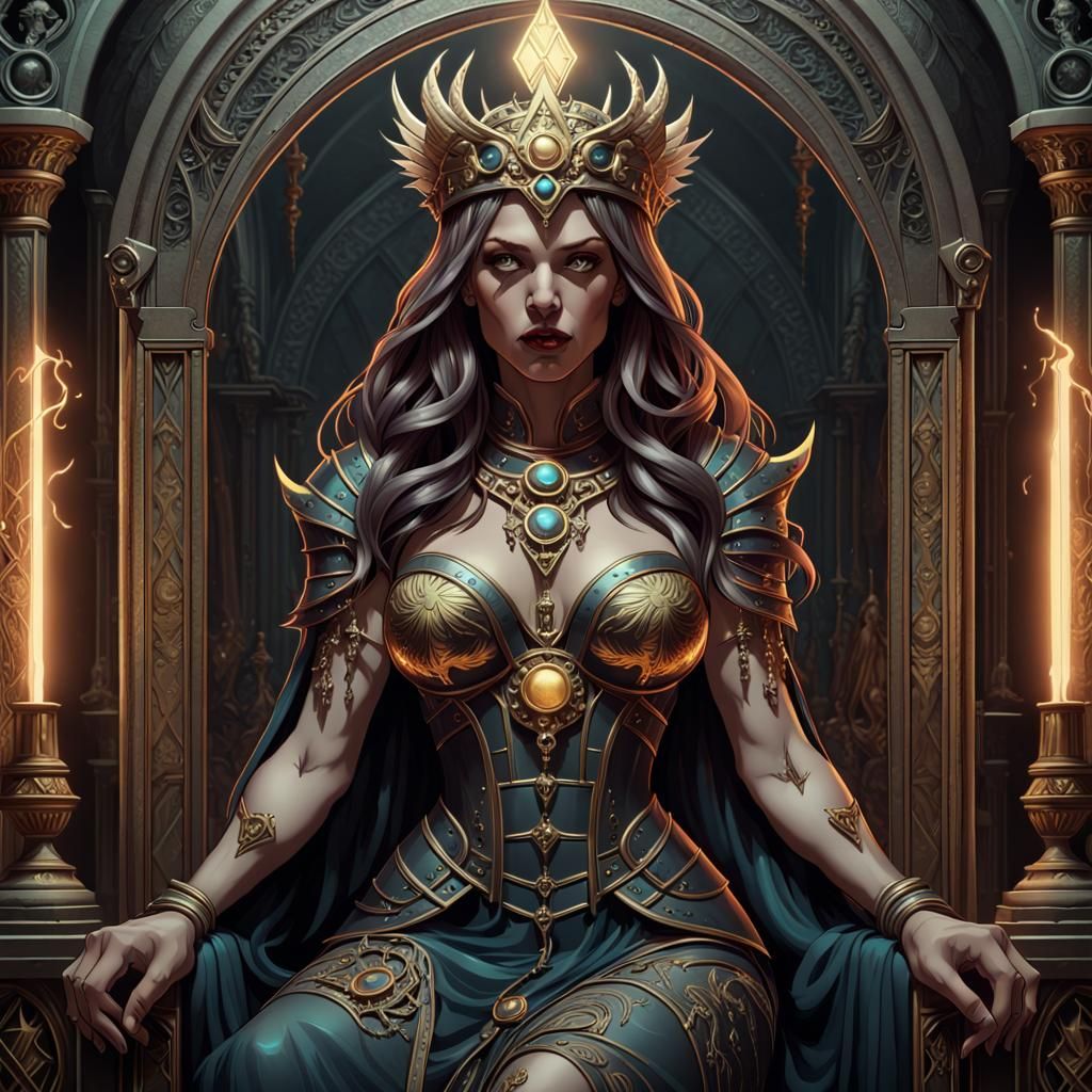 Dark Fantasy Tarot: The Priestess in Heavy Metal Style