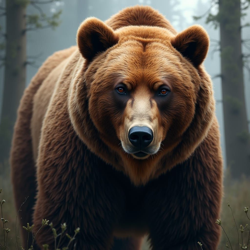 Majestic Brown Bear in a Misty Forest
