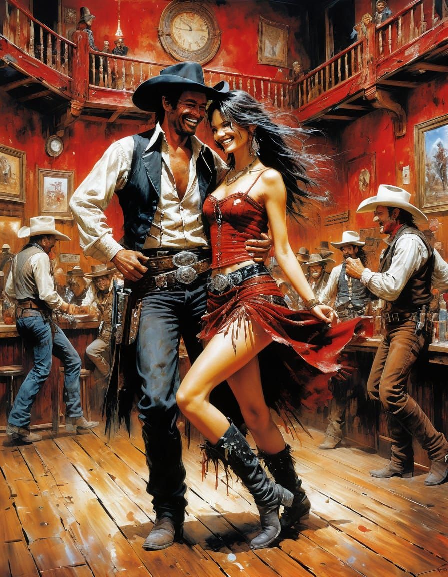 Saloon Dancer in Red and Black, Fine Abstract Art