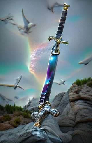 Hyperrealistic Sword Merged with Heaven and Earth