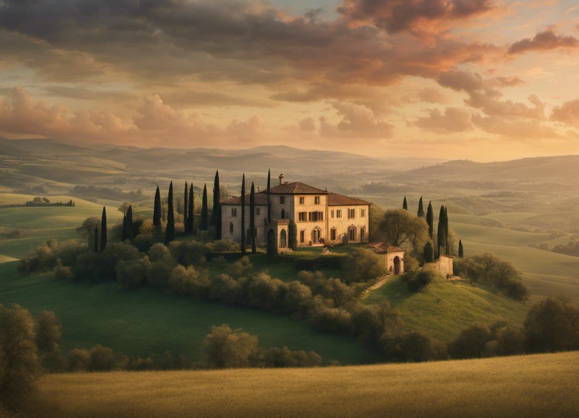 Tuscan Villa at Magic Hour: Digital Matte Painting