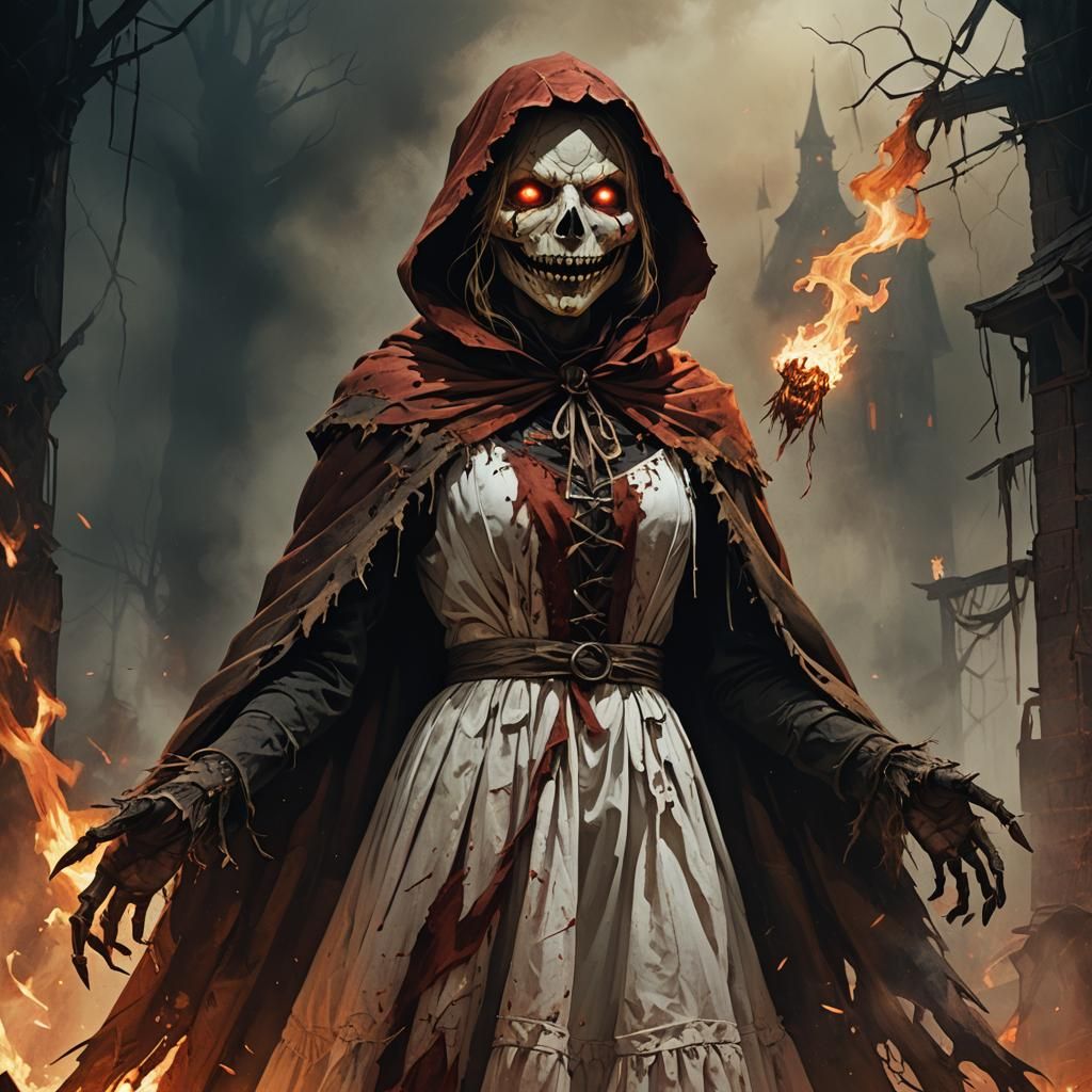 Red-Cloaked Scarecrow Looms in Dark Fantasy Art