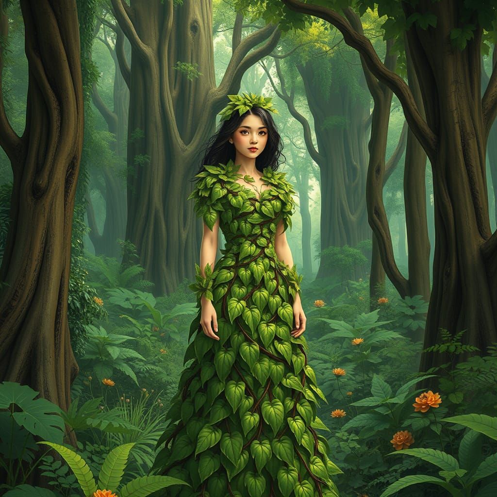 Woman of Verdant Harmony in a Futuristic Botanical Utopia