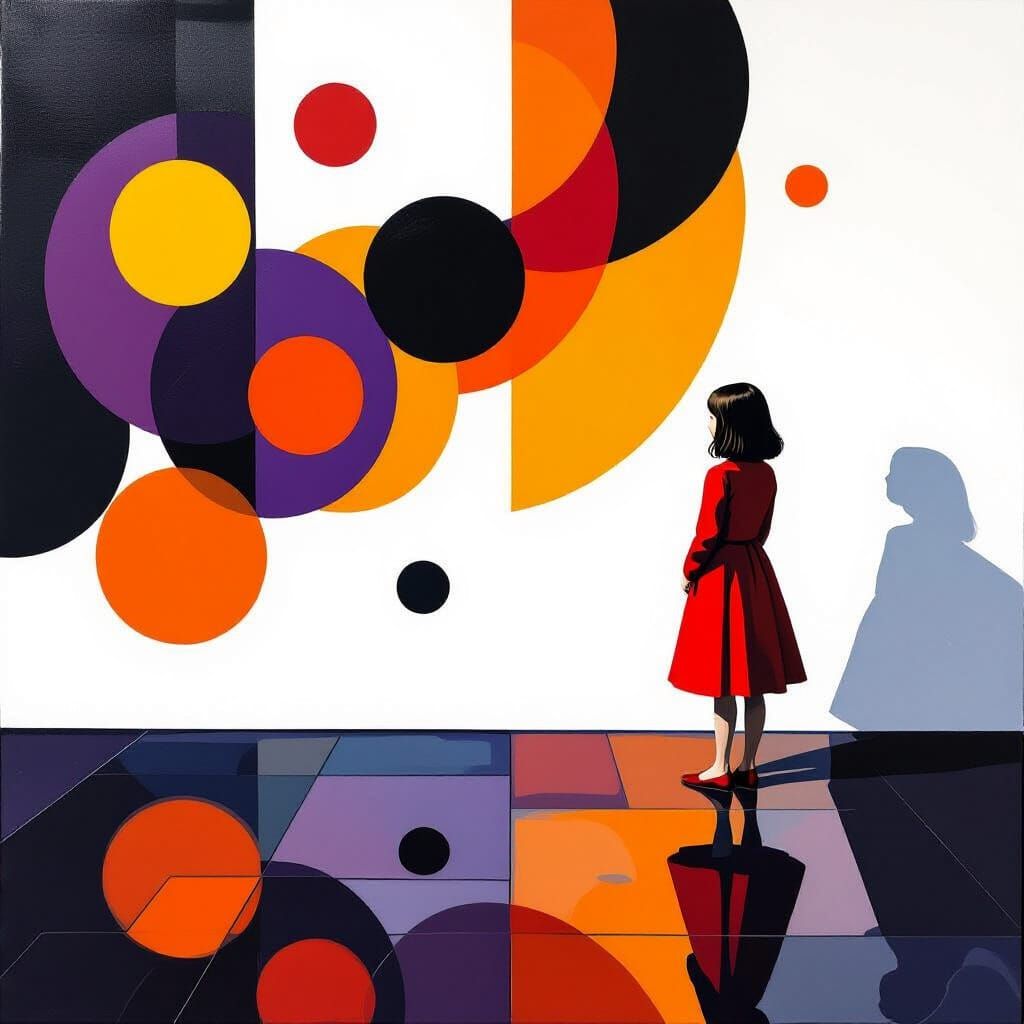 Abstract Geometric Painting in Purple Orange Black