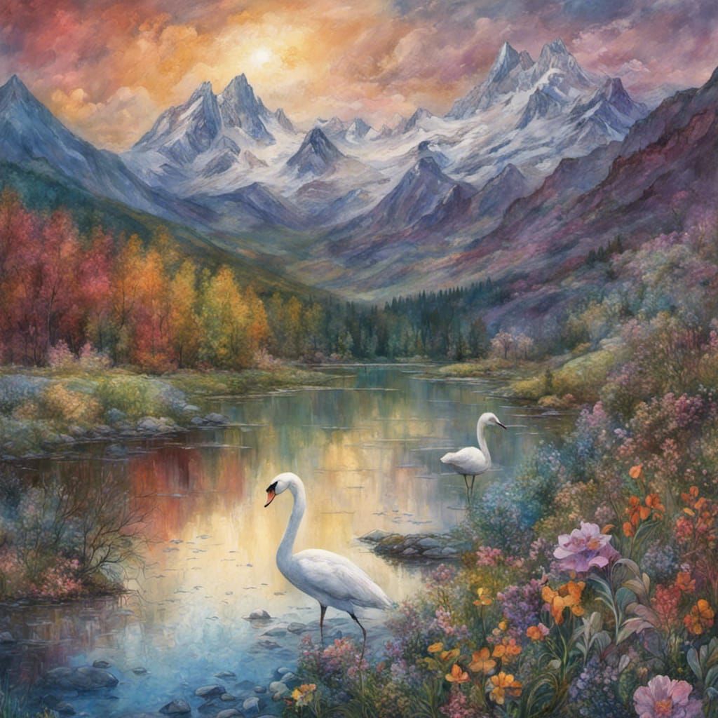 Lakeside Wildflowers in Visionary Art Style