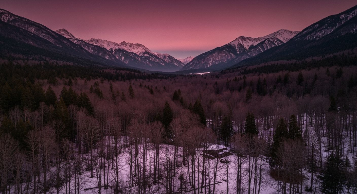 Serene Winter Forest Valley at Night