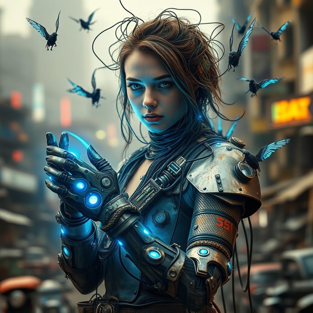 Cyberpunk Warrior Channels Mystical Energies