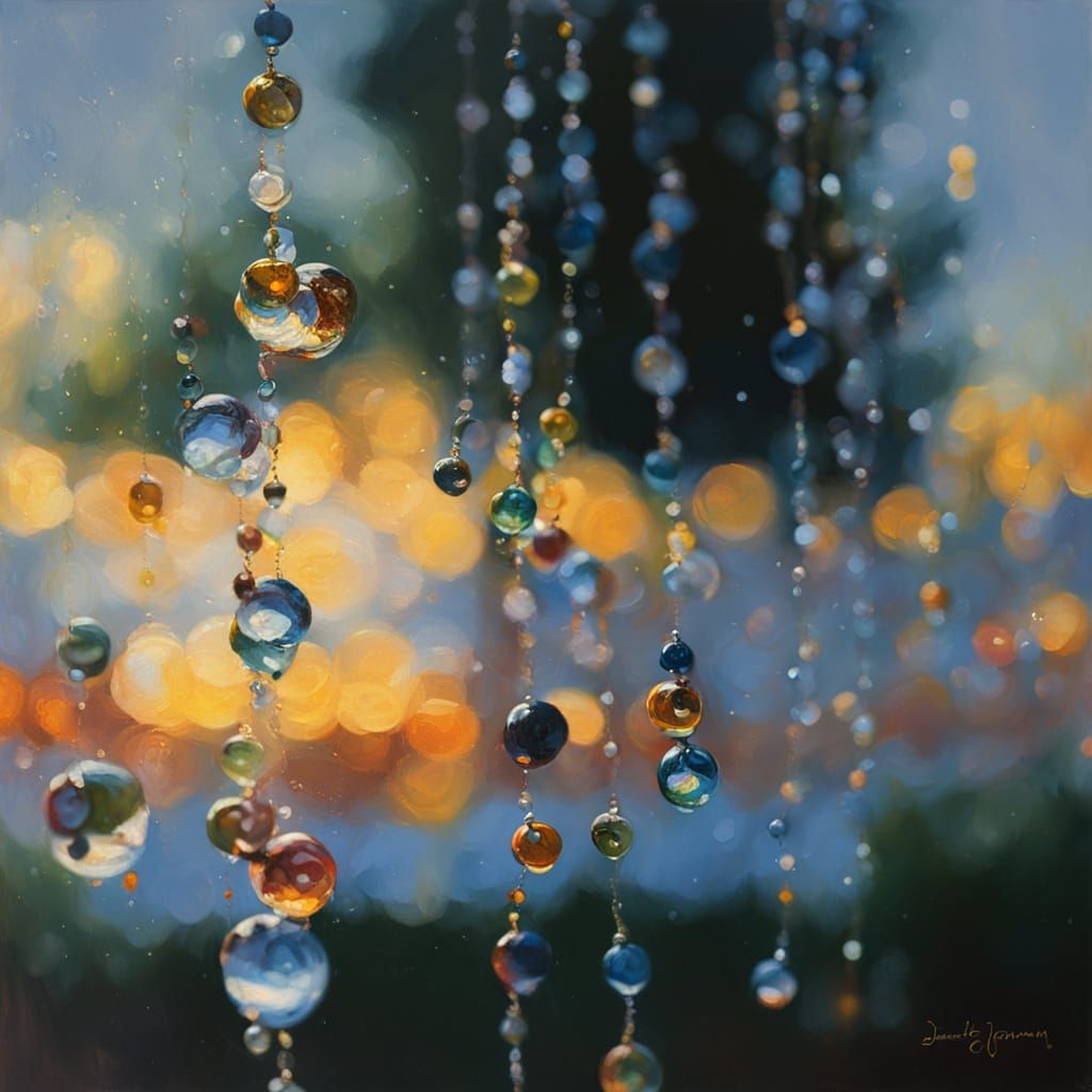 Impressionist Oil Painting of Beads in Golden Hour Light