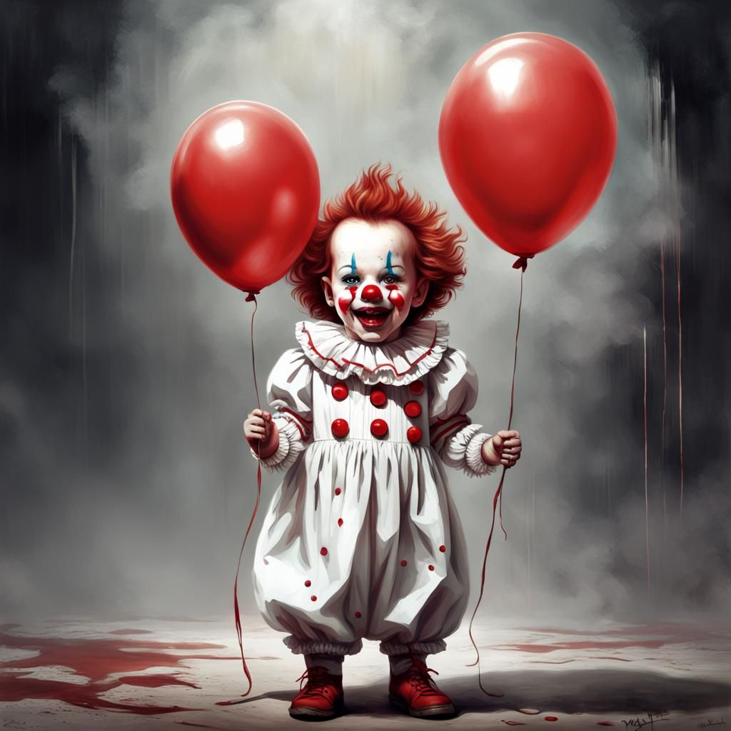 Creepy Toddler Clown Portrait in Dark Fantasy Style