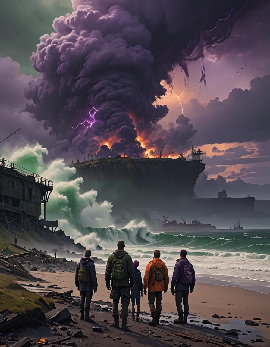 Post-Apocalyptic Cityscape with Giant Waves in Digital Art