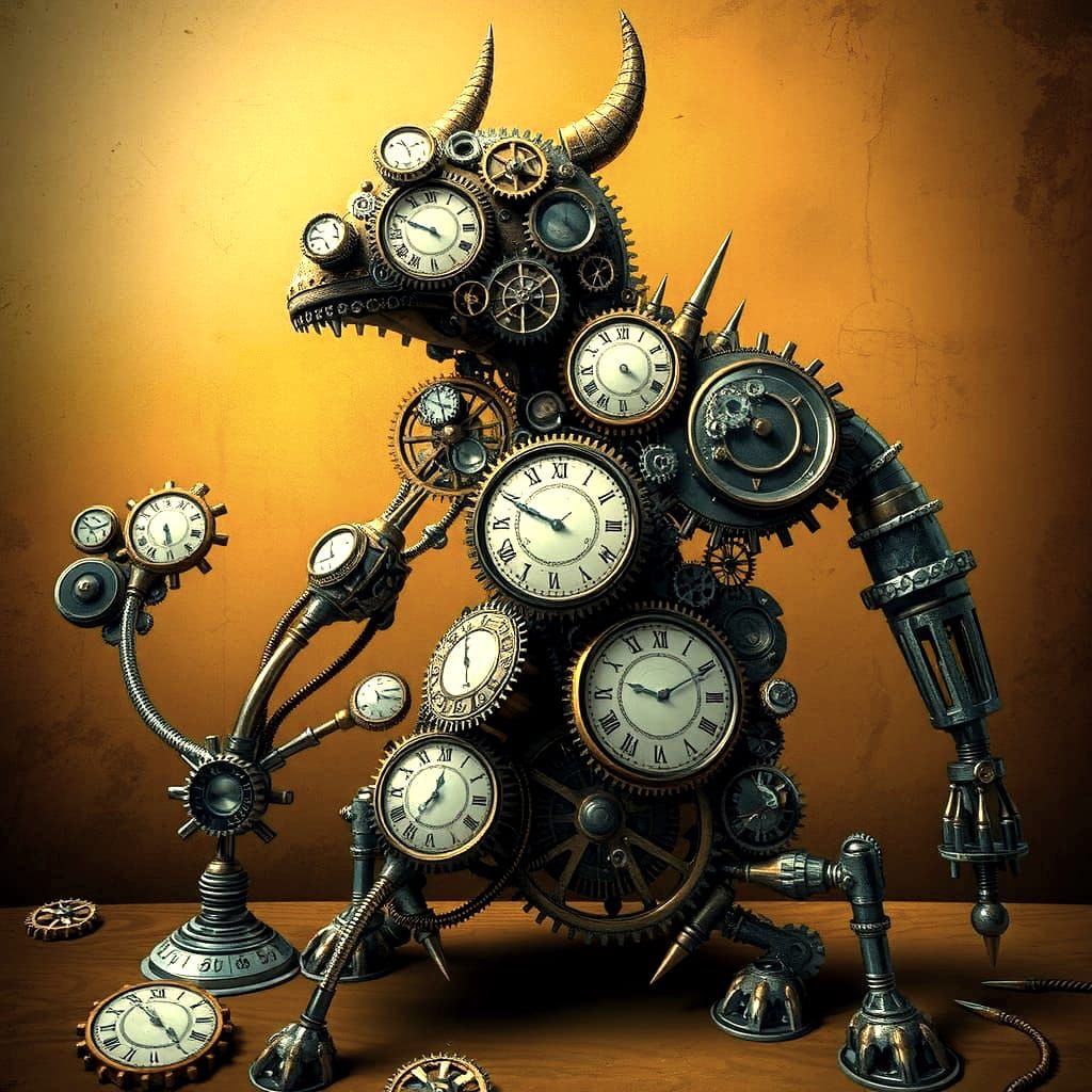Clockwork Creature Made of Recycled Clocks