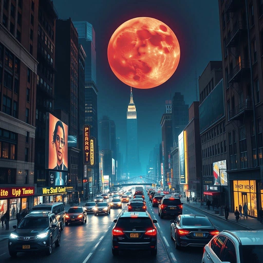 The Big Red Moon Illuminates New York City's Vibrant Streets