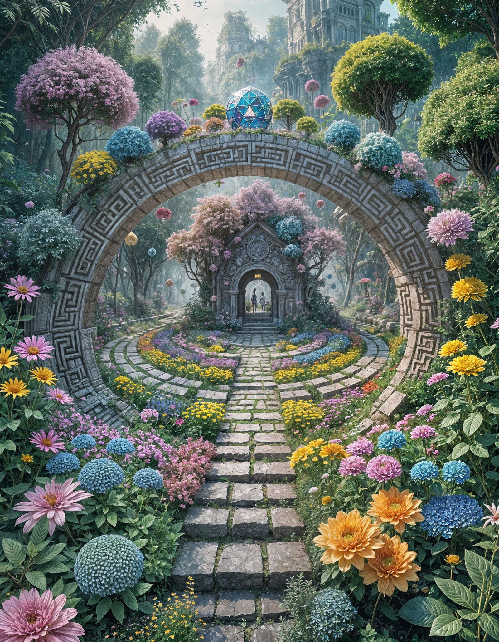 Crystal Flower Garden Labyrinth in Detailed Fantasy Art