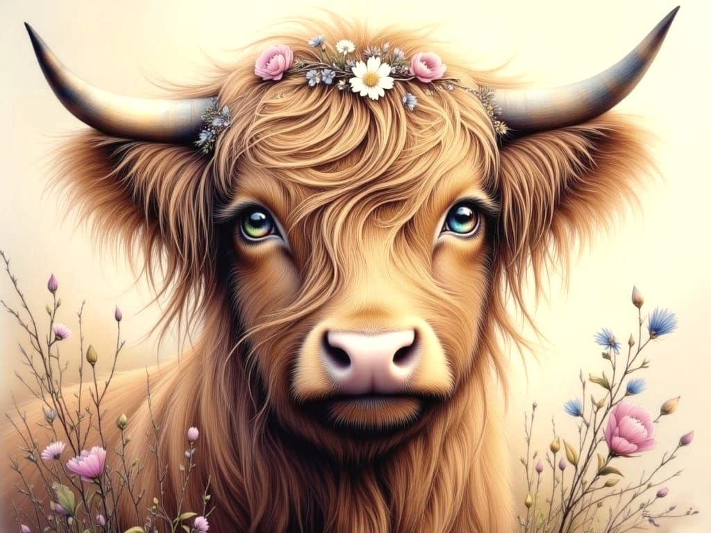 Surreal Airbrushed Cow Portrait in Nagel Style