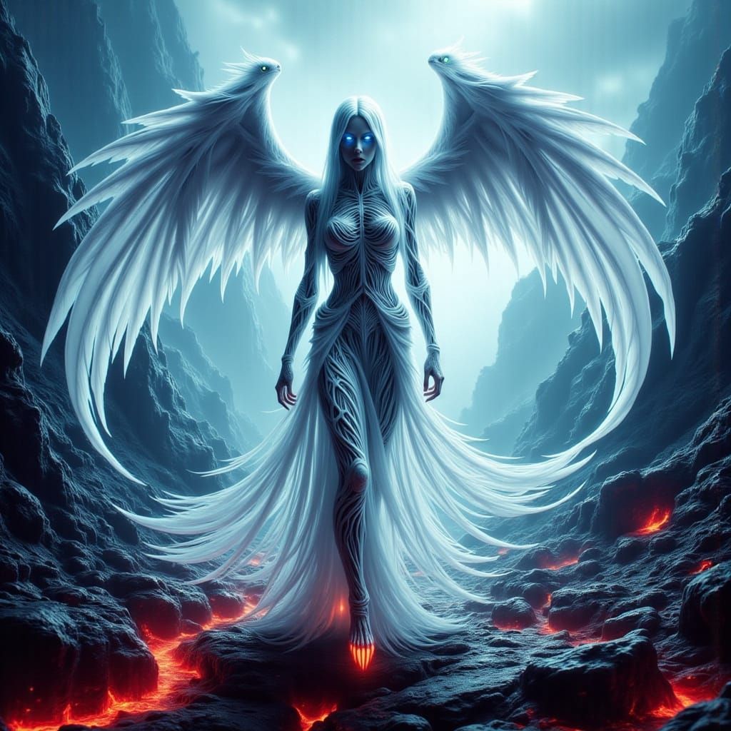 Glitch Angel Amidst Molten Lava Fields
