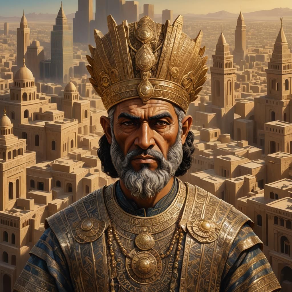 Ancient Mesopotamian Luck Demon in Modern Cityscape