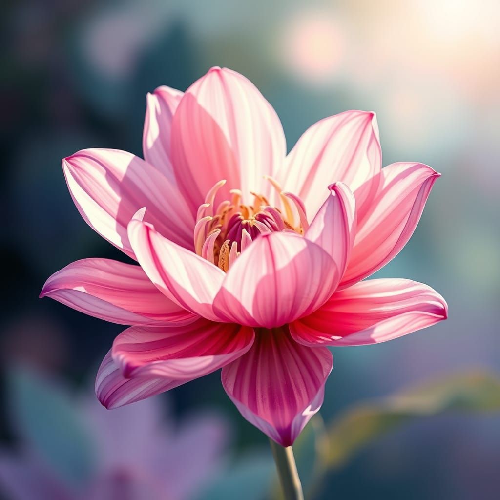 Vibrant Flower in Bloom: Digital Watercolor Art