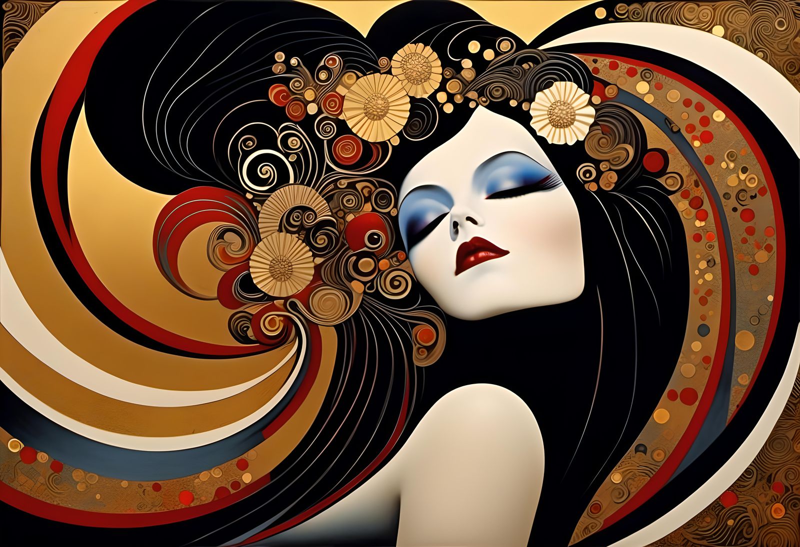 Geisha in Ecstasy: A Klimt-Inspired Symbolist Portrait
