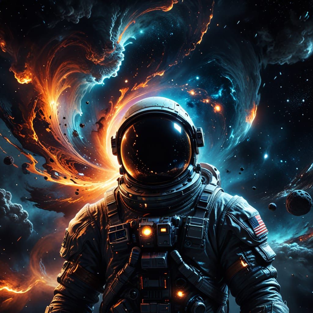 Astronaut Emerges from Black Hole in Vibrant Digital Art