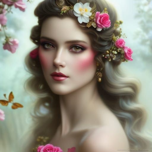 Princess Belle Surrounded by Hearts, Rococo Style