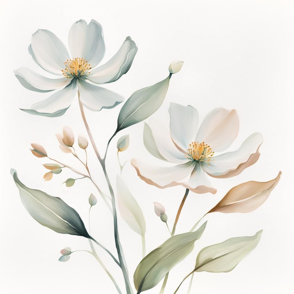 Minimalist Botanical Painting: Delicate Flowers in Macro