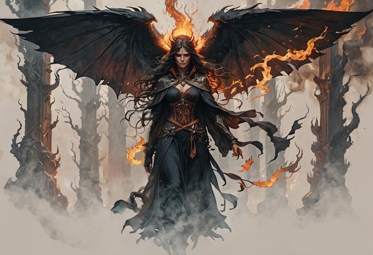 Dark Fantasy Art with Fiery Background in 8K