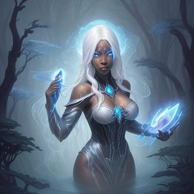 Black Sorceress with Aquakinetic Powers in Ethereal Fantasy