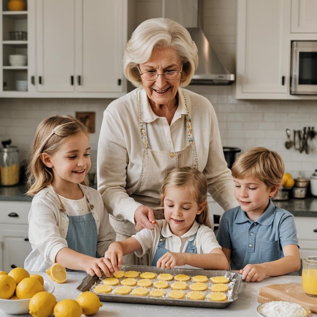 Grandma Teaching Grandkids to Bake Lemon Bars