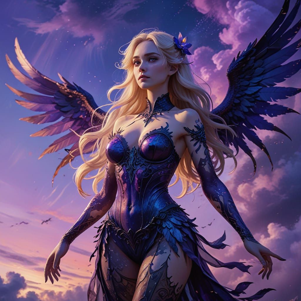 Elegant Neo-Impressionist Anime Demon Woman in Twilight