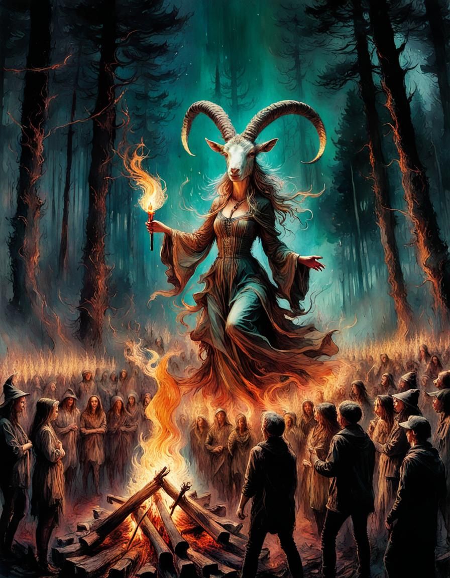 Witches' Sabbath Illustration in Watercolor Style