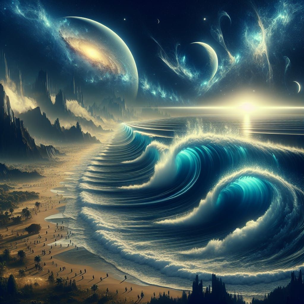 Epic Surfing Waves on Alien Planet: Digital Matte Painting