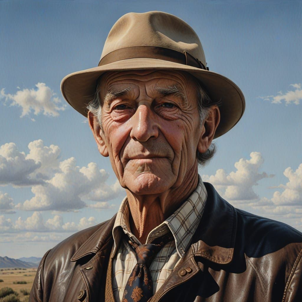 Photorealistic Portrait of Elderly Man in 1970s Style