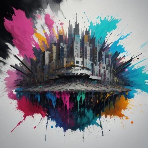 Explosive Surrealism: Melting Cityscape in Vibrant Hues