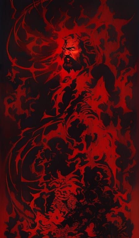 Sinister Hellboy Portrait in Gouache Style