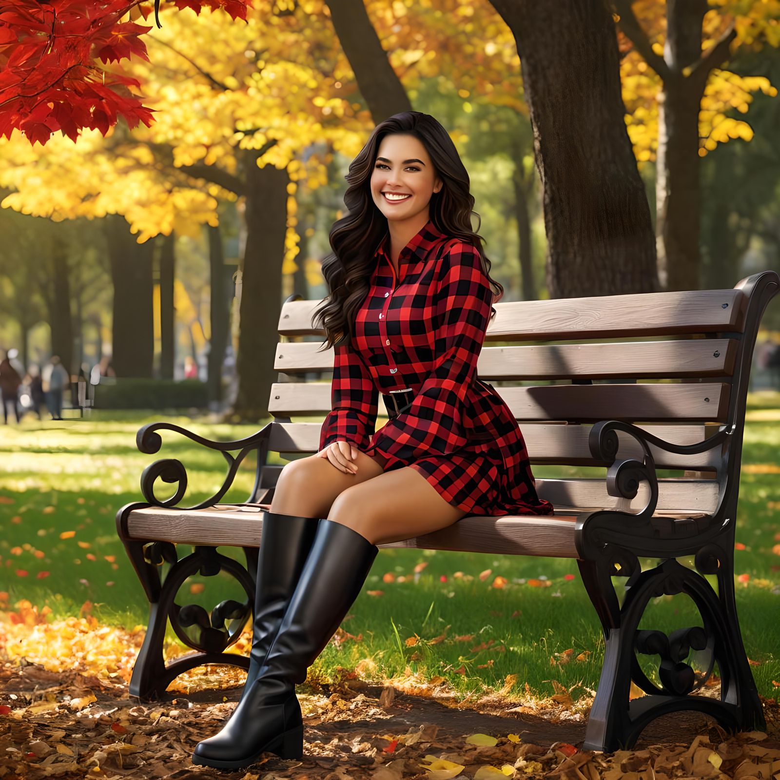 Flirtatious Woman in Autumn Park Setting