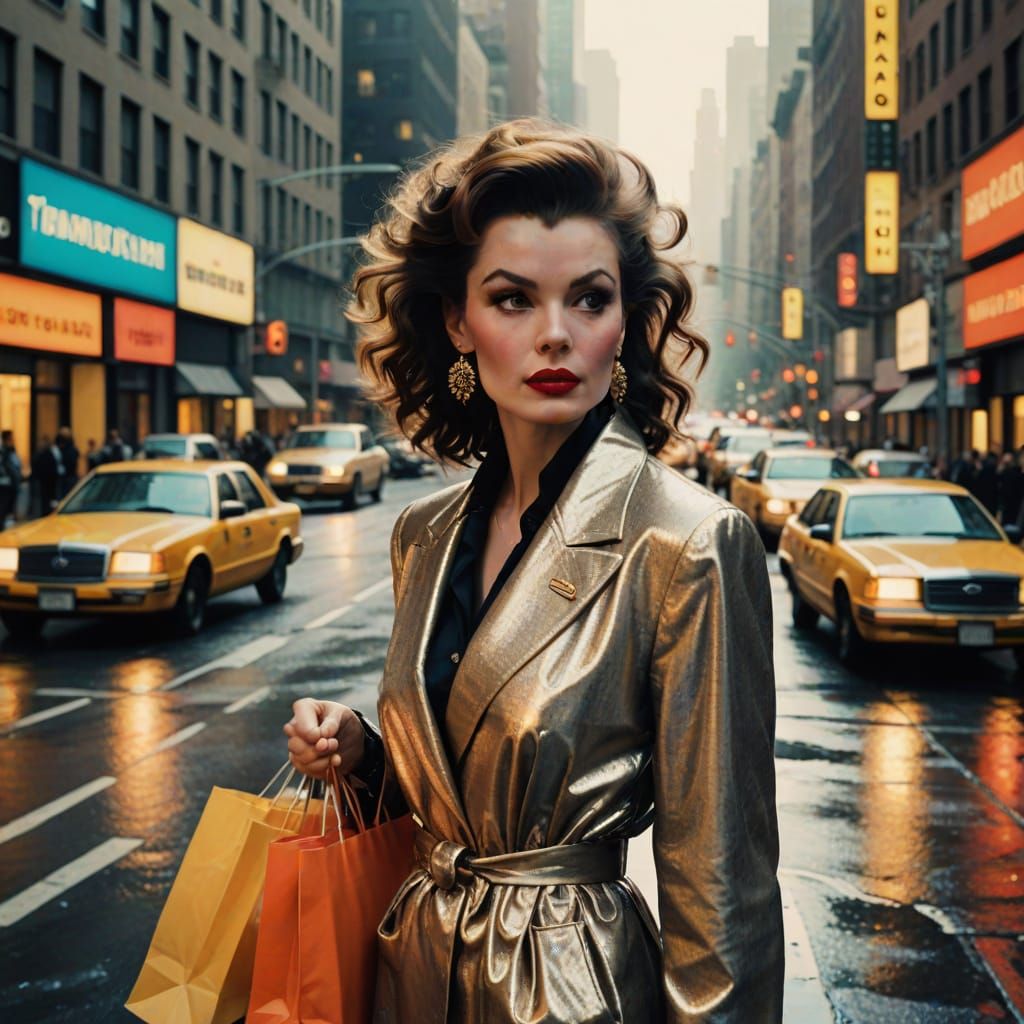 Elegant Woman in 80s Revival Style in Manhattan
