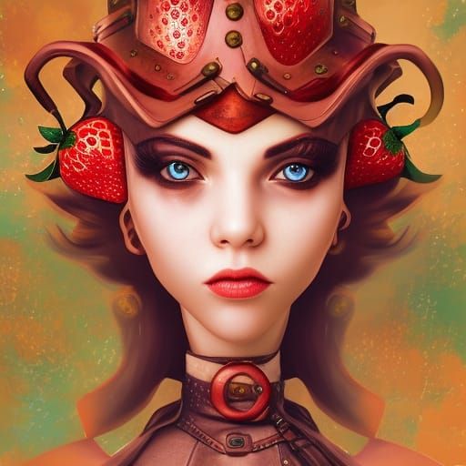 Steampunk Strawberry in Hyperrealistic Splash Art