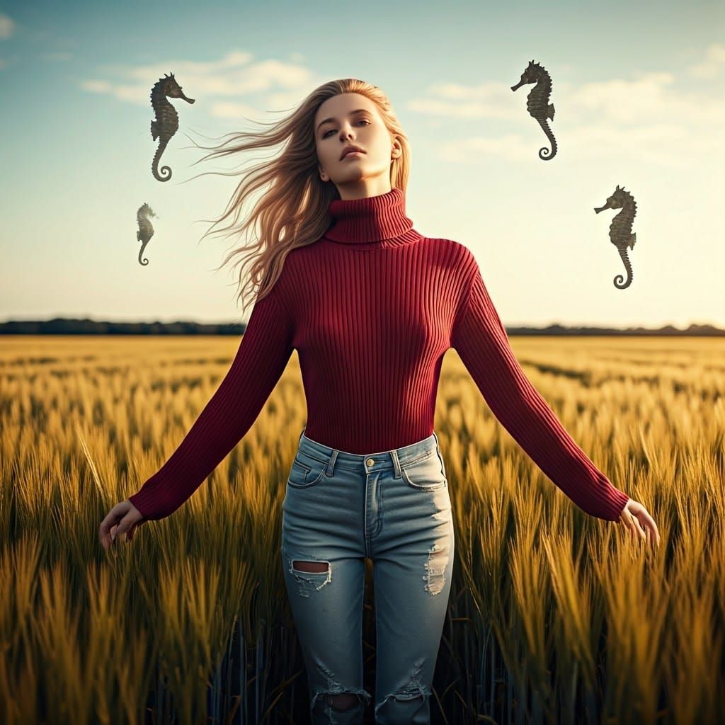 Ethereal Woman Embraces Harvest in Wheat Field