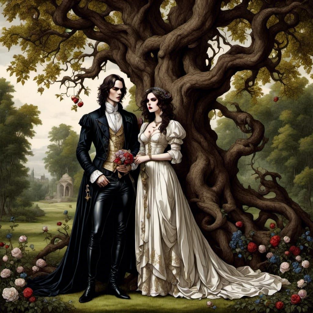 Renaissance Couple in Garden Romance