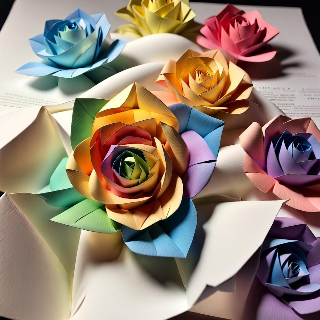 Rainbow Paper Rose: 3D Origami Art