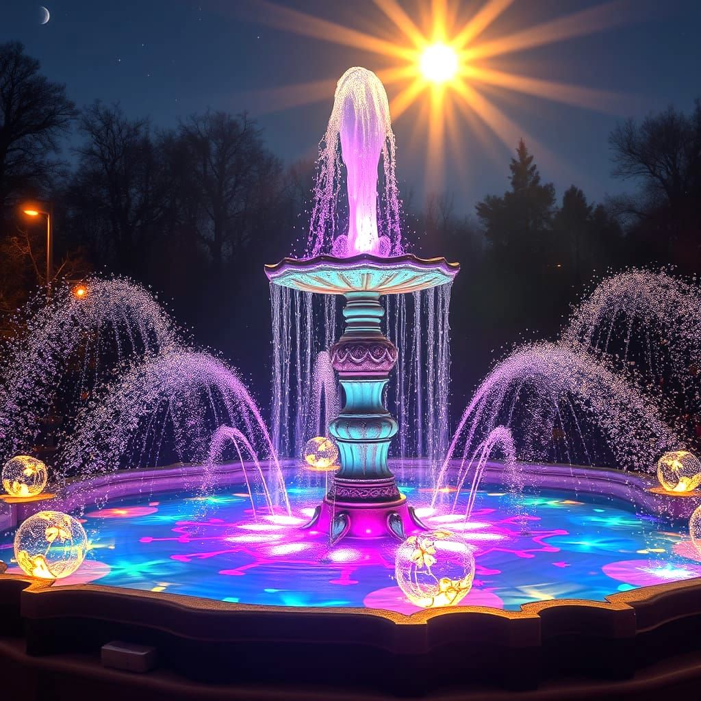 Magical Luminous Fountain with Sparkling Stars