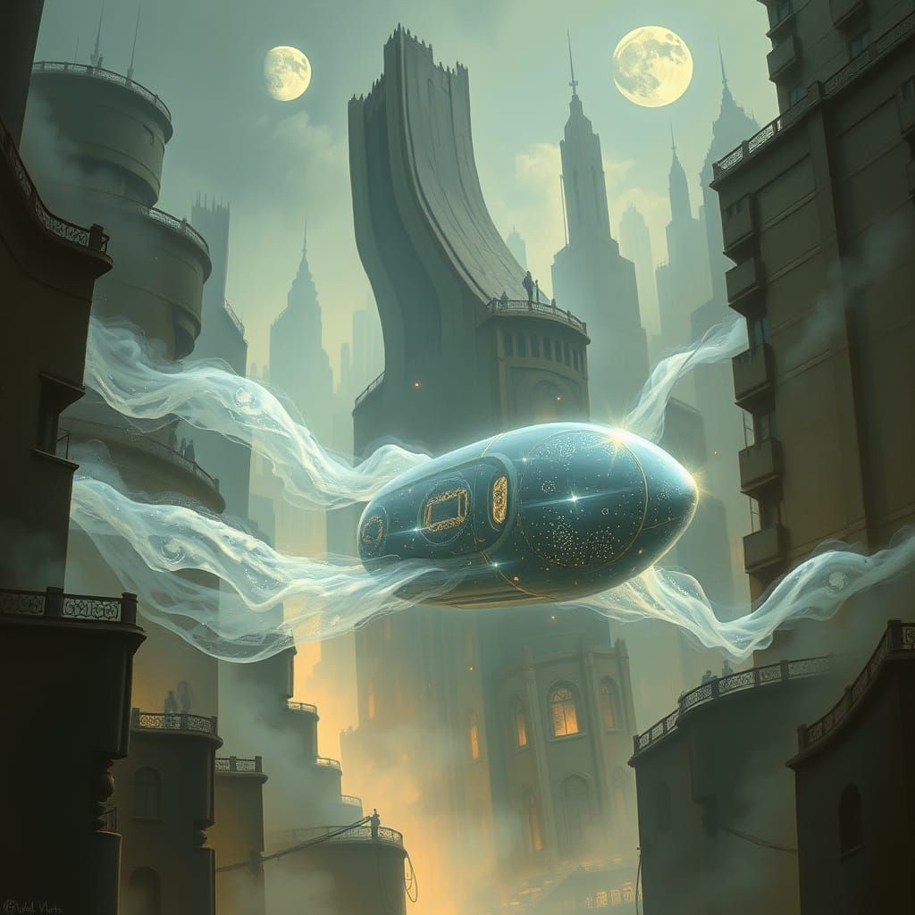 Ethereal Vehicle in Surreal Dreamscape City